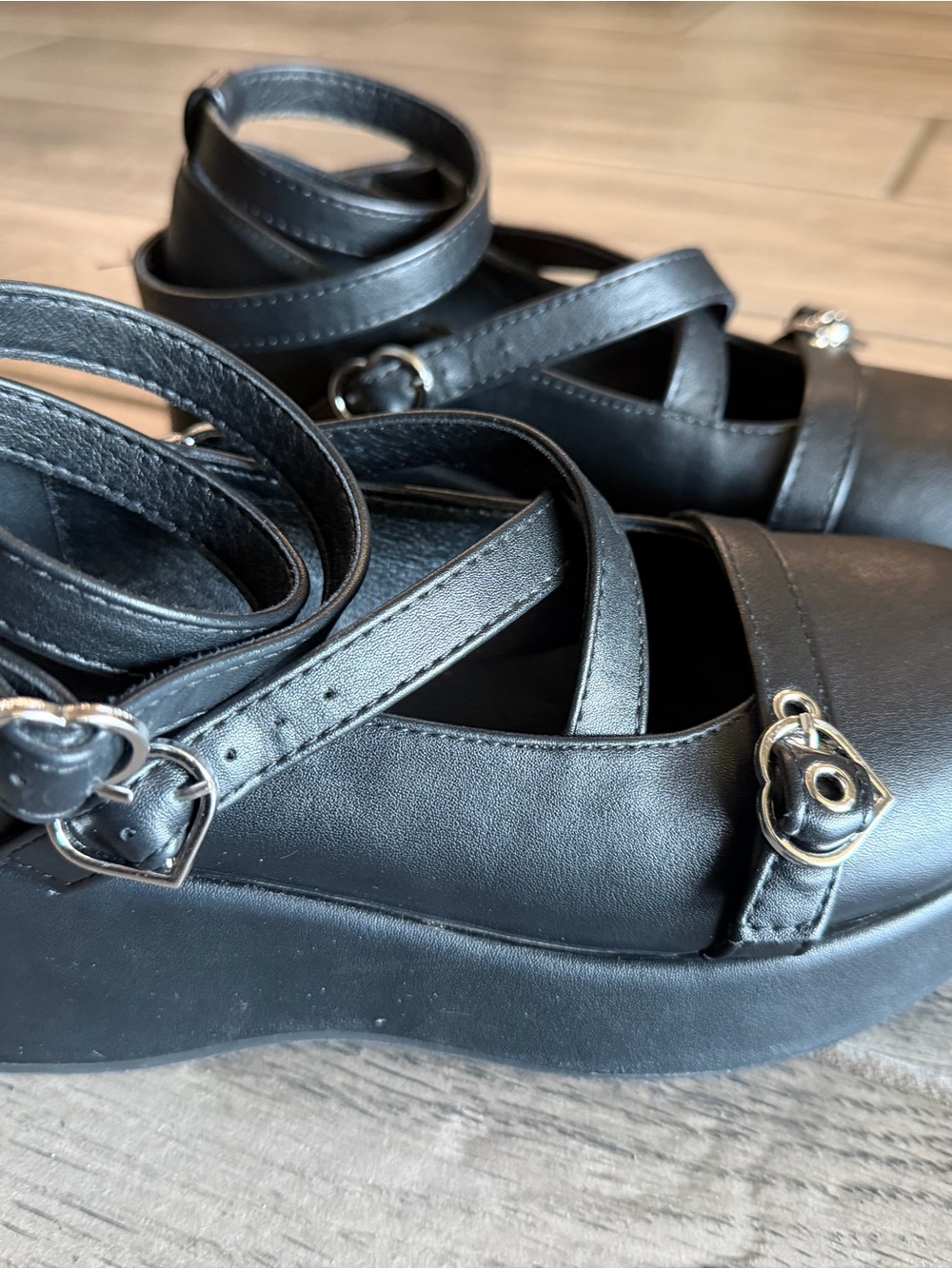 Demonia Black Crisscross Ankle-Strap Heels - Picture 2 of 3